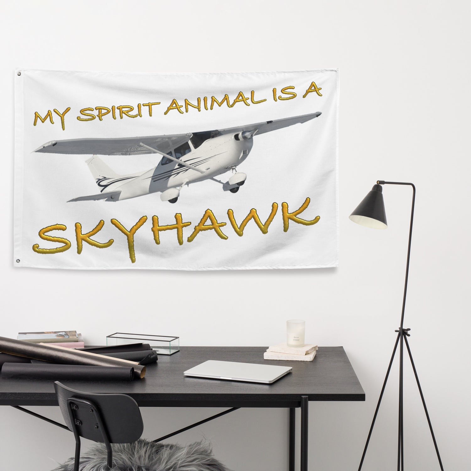 My Spirit Animal is a Skyhawk - flag (yellow)
