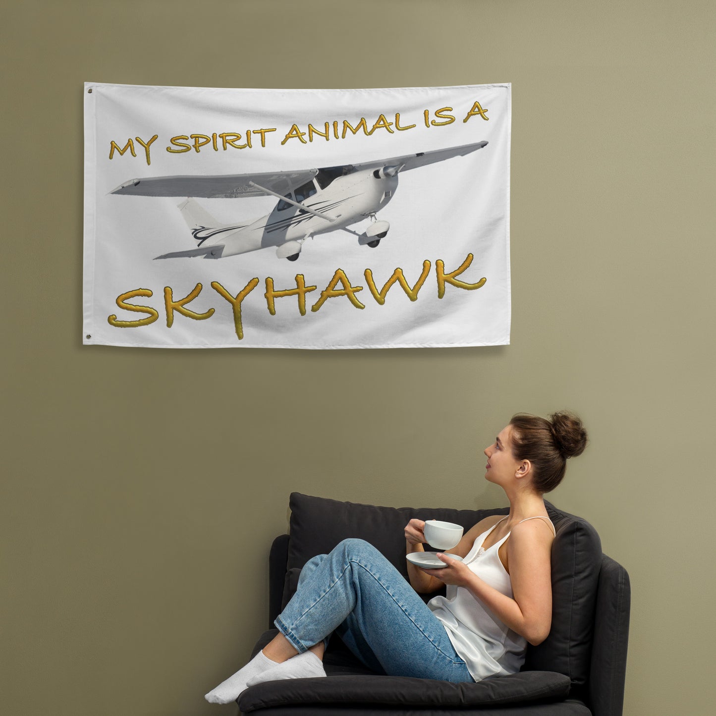 My Spirit Animal is a Skyhawk - flag (yellow)