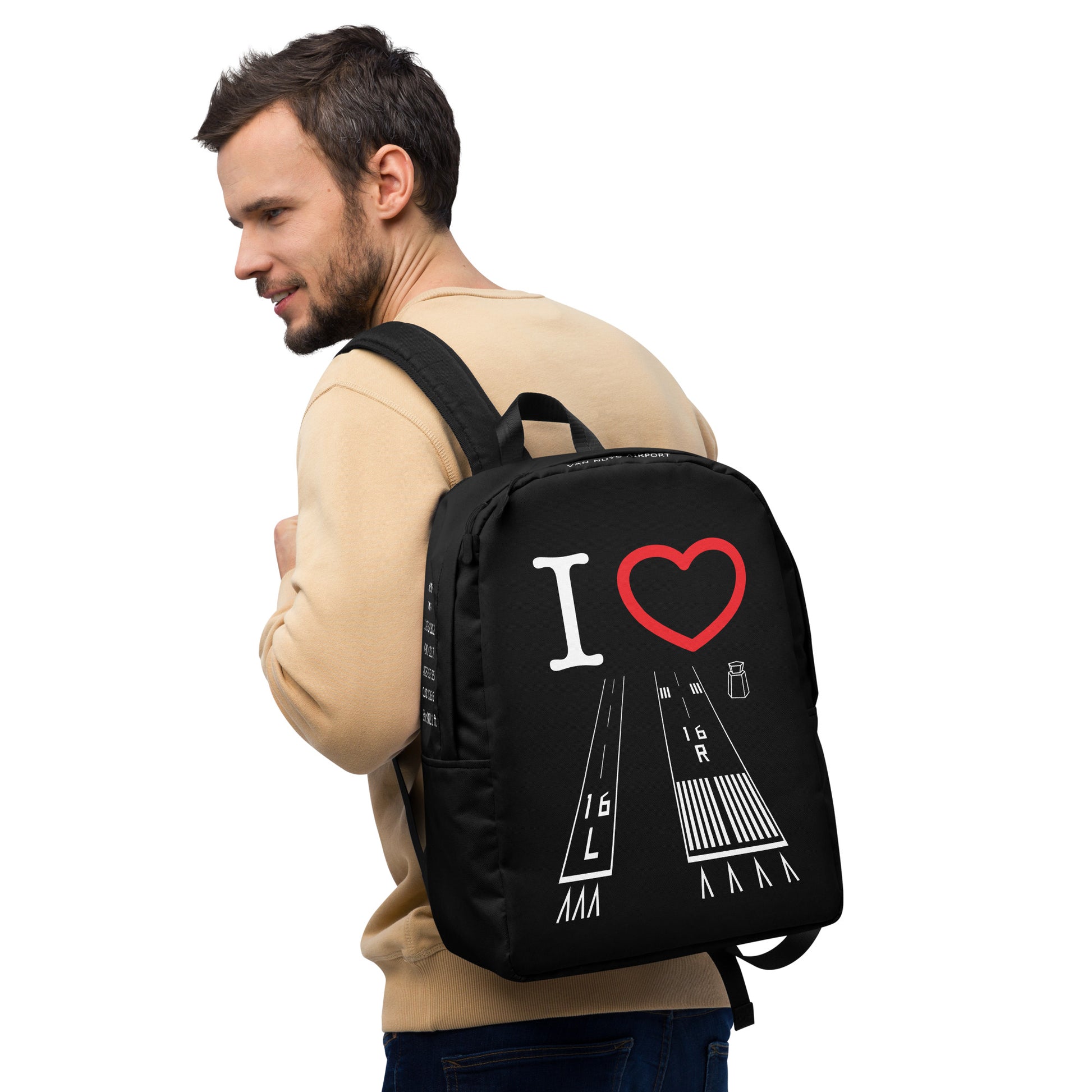 Van Nuys Airport Runways 16L / 16R - black minimalist backpack