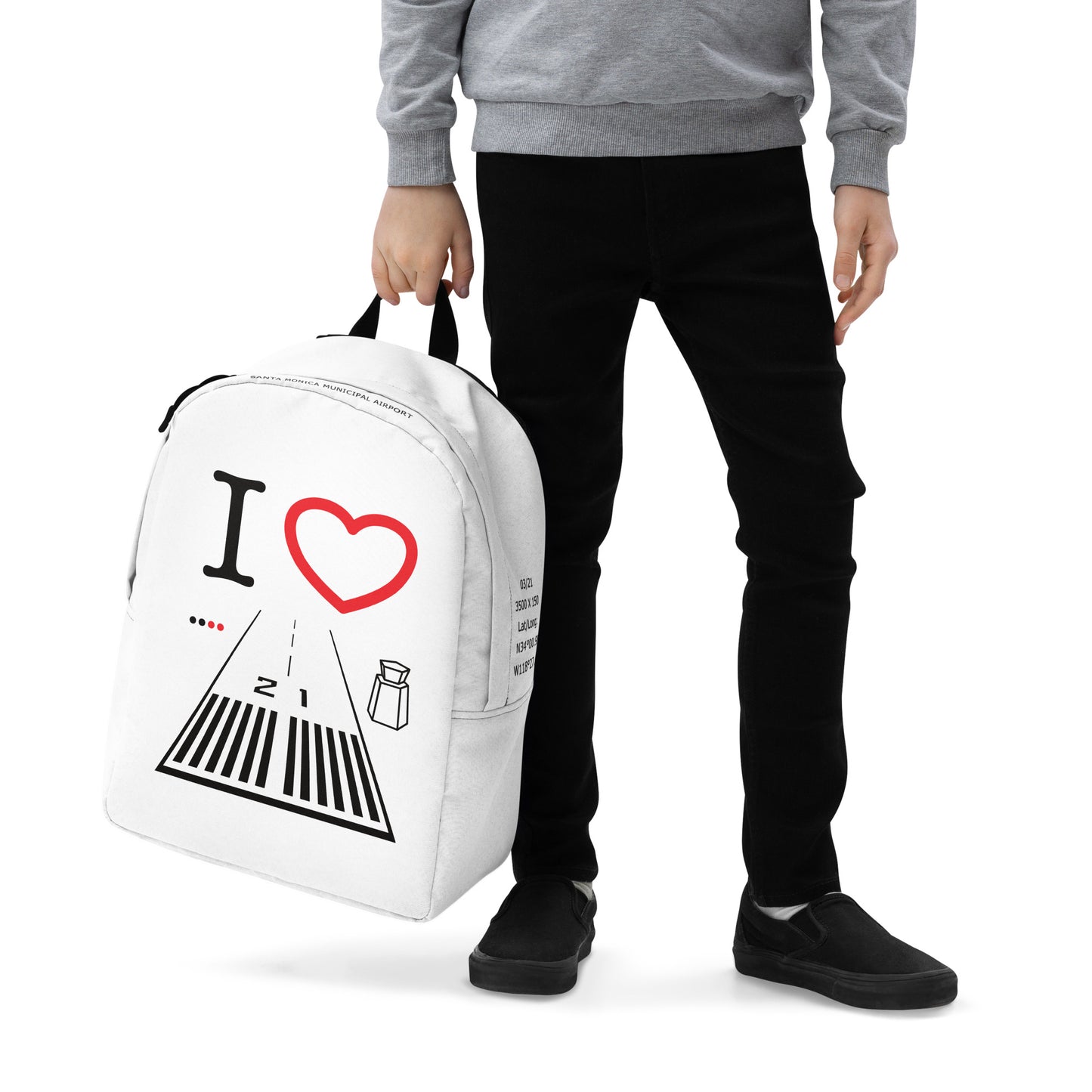 Santa Monica Airport Runway 21 - white minimalist backpack