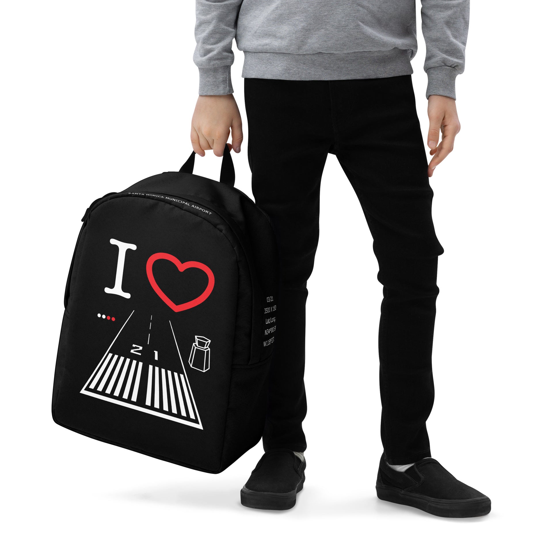 Santa Monica Airport Runway 21 - black minimalist backpack