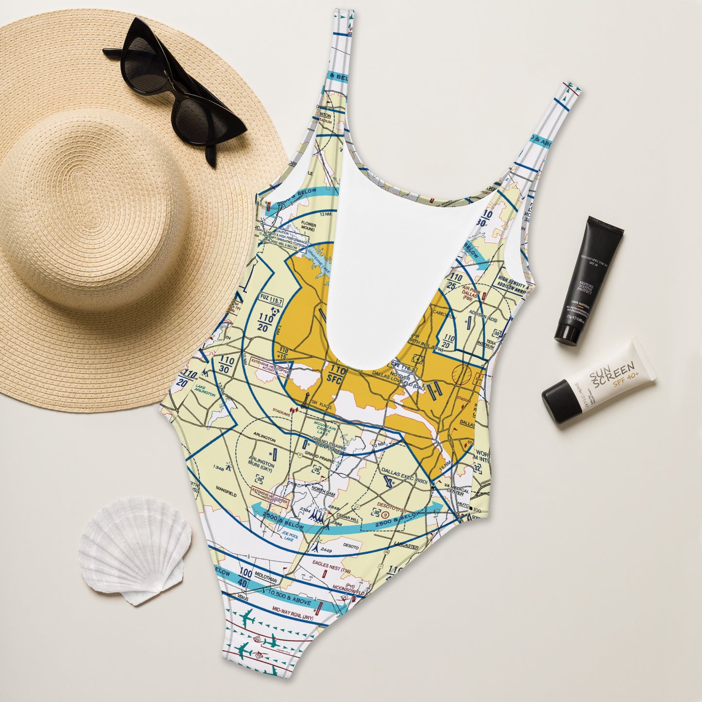 Dallas - Ft. Worth Flyway Chart one-piece swimsuit