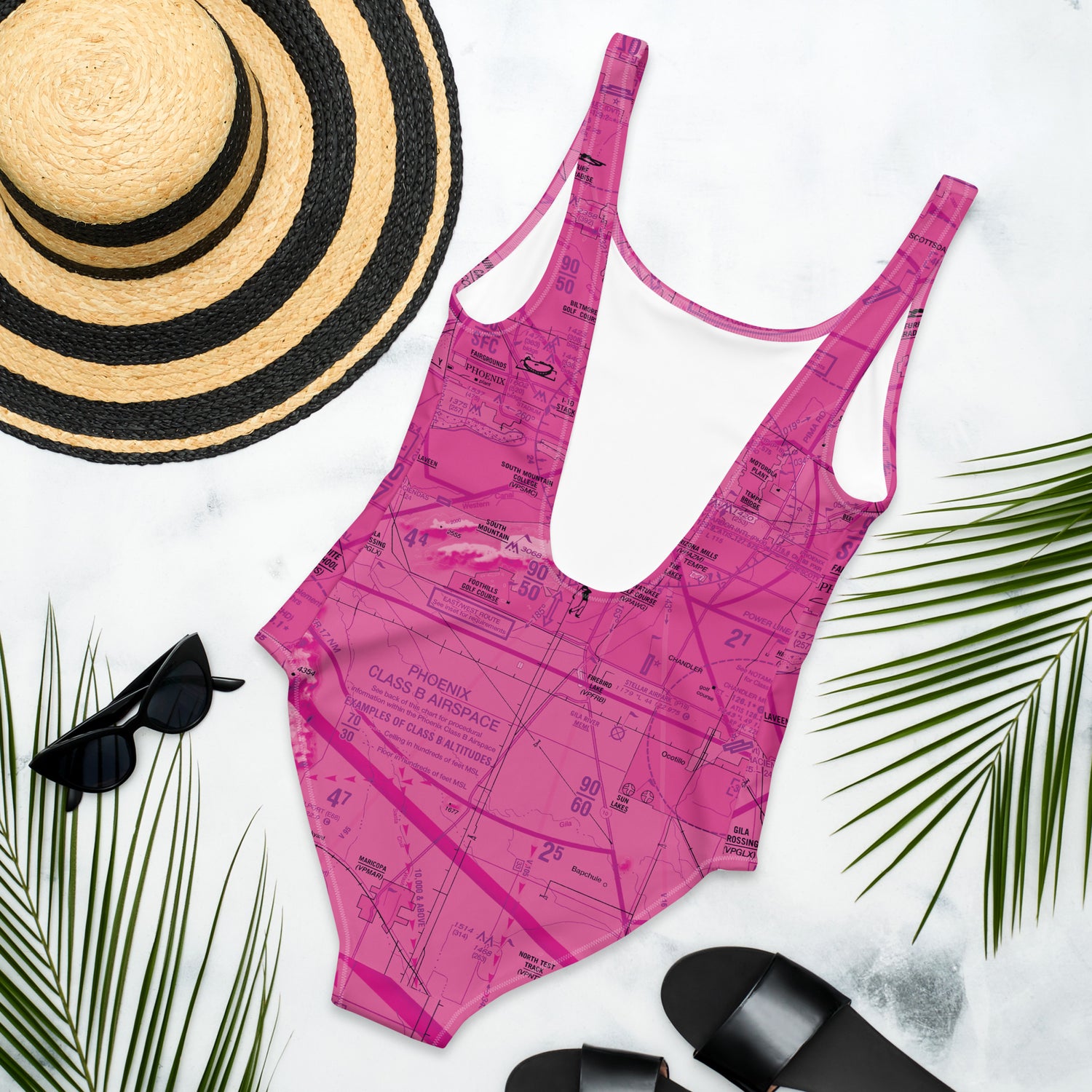 Phoenix TAC Chart one-piece swimsuit (pink)
