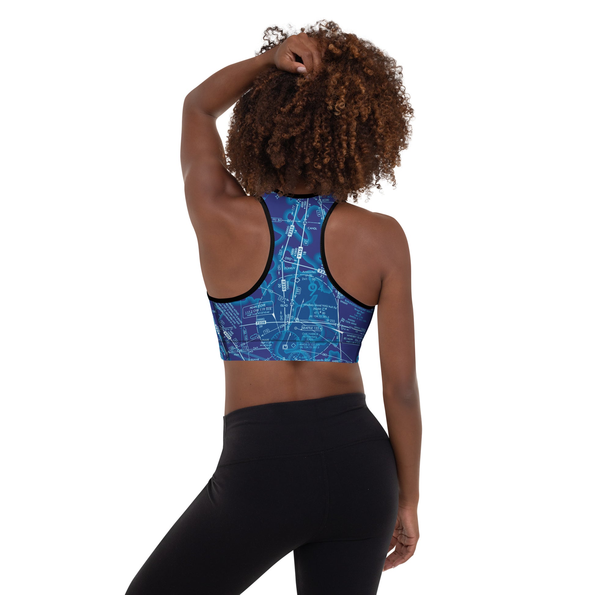 Aeronautical Chart Padded Sports Bra (ELUS1/blue)