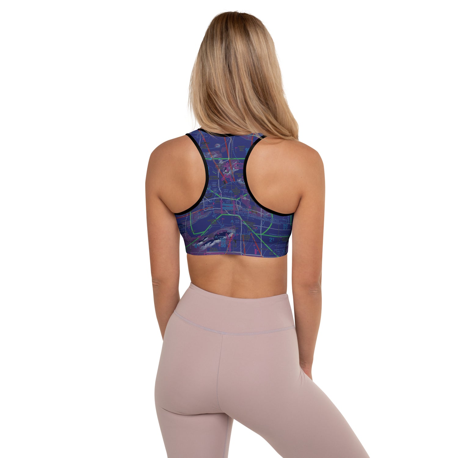Aeronautical Chart Padded Sports Bra (PHX/invert)
