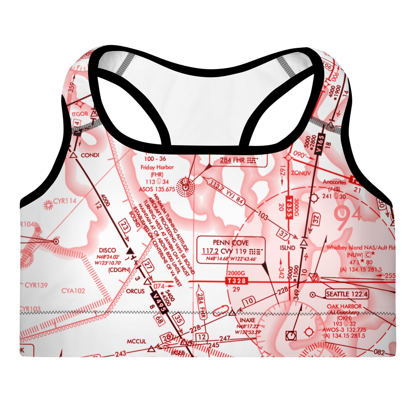 Aeronautical Chart padded sports bra (ELUS1/red&white)