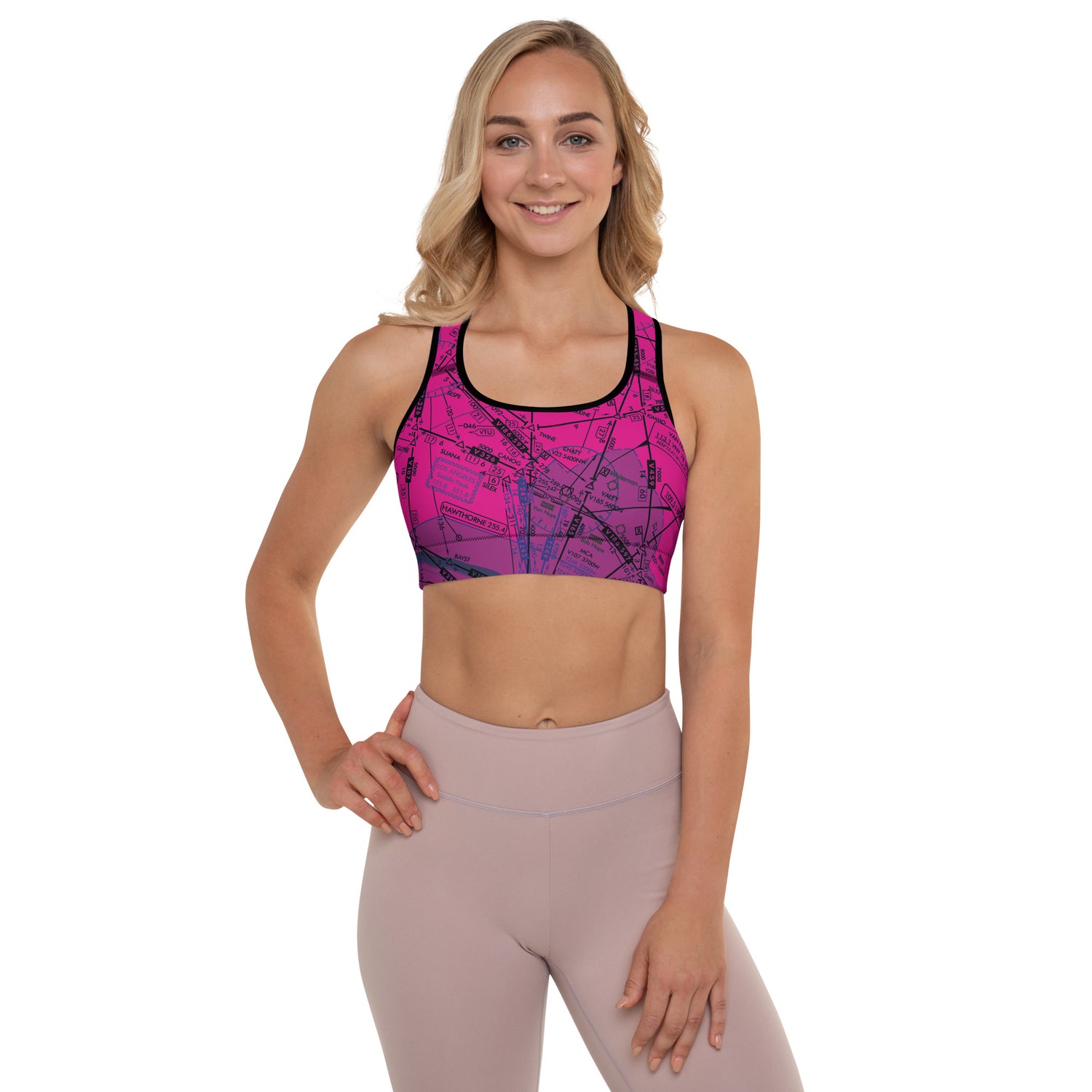 Aeronautical Chart Padded Sports Bra (ELUS3/pink)