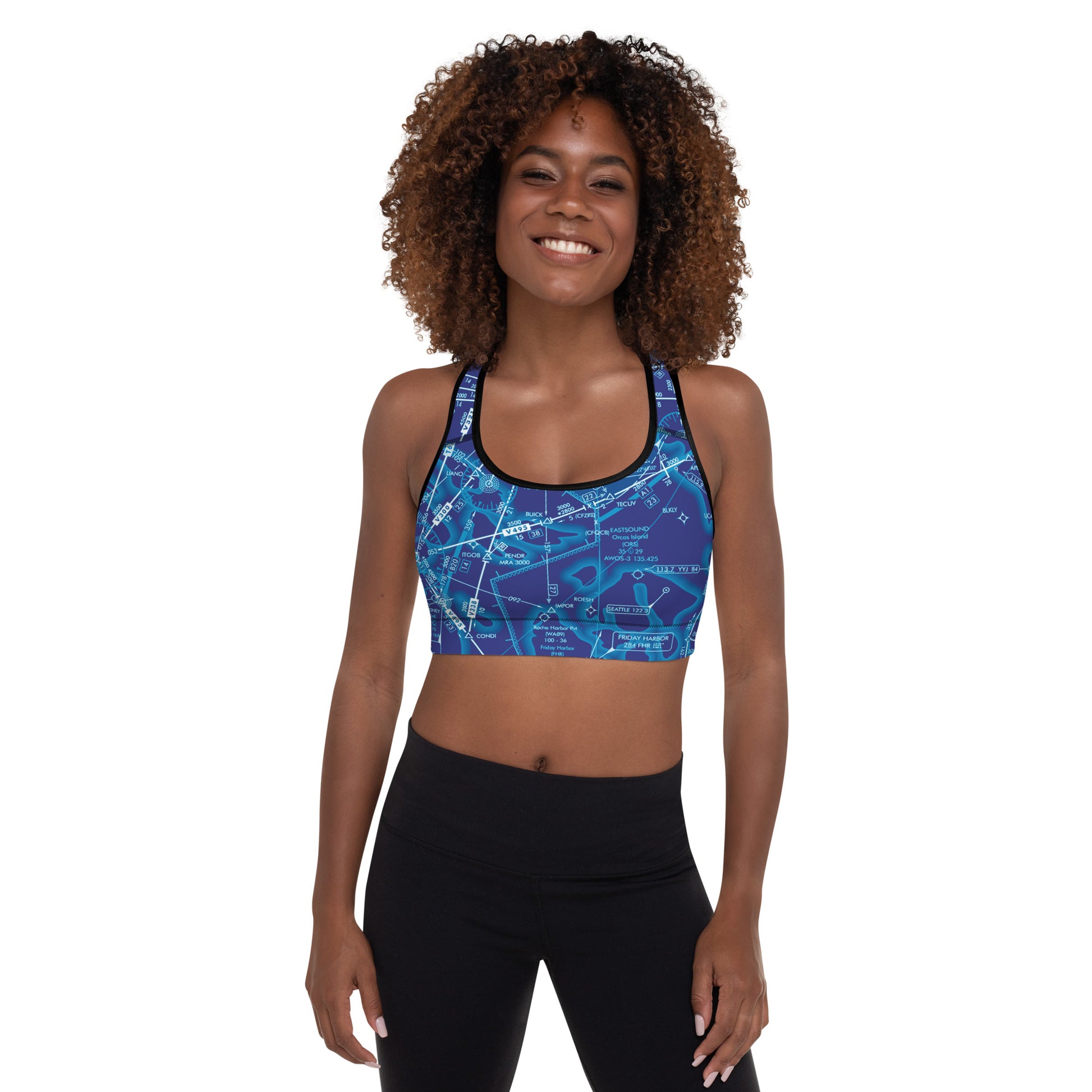 Aeronautical Chart Padded Sports Bra (ELUS1/blue)