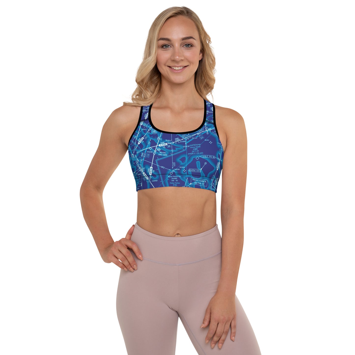 Aeronautical Chart Padded Sports Bra (ELUS1/blue)