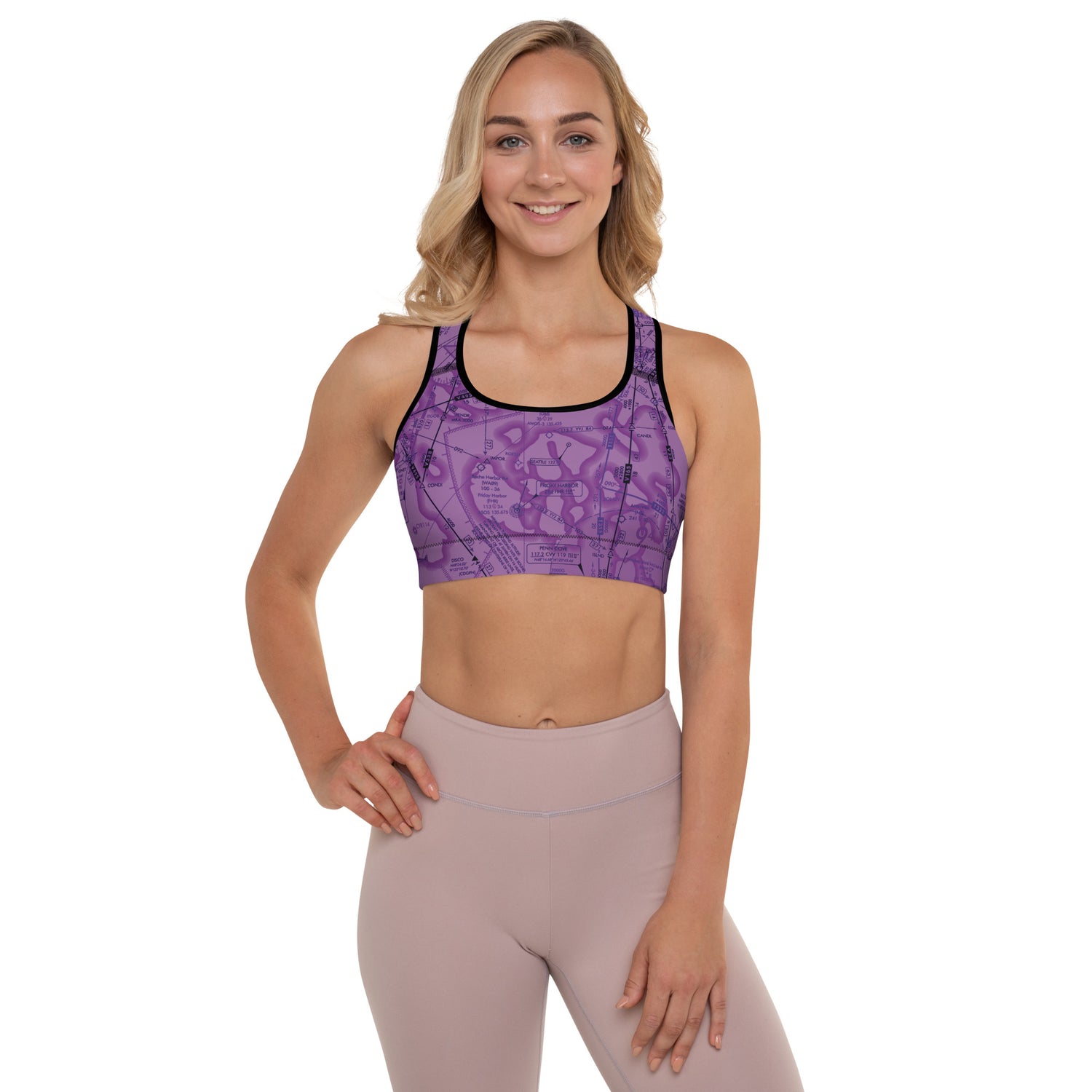 Aeronautical Chart Padded Sports Bra (ELUS1/purple)