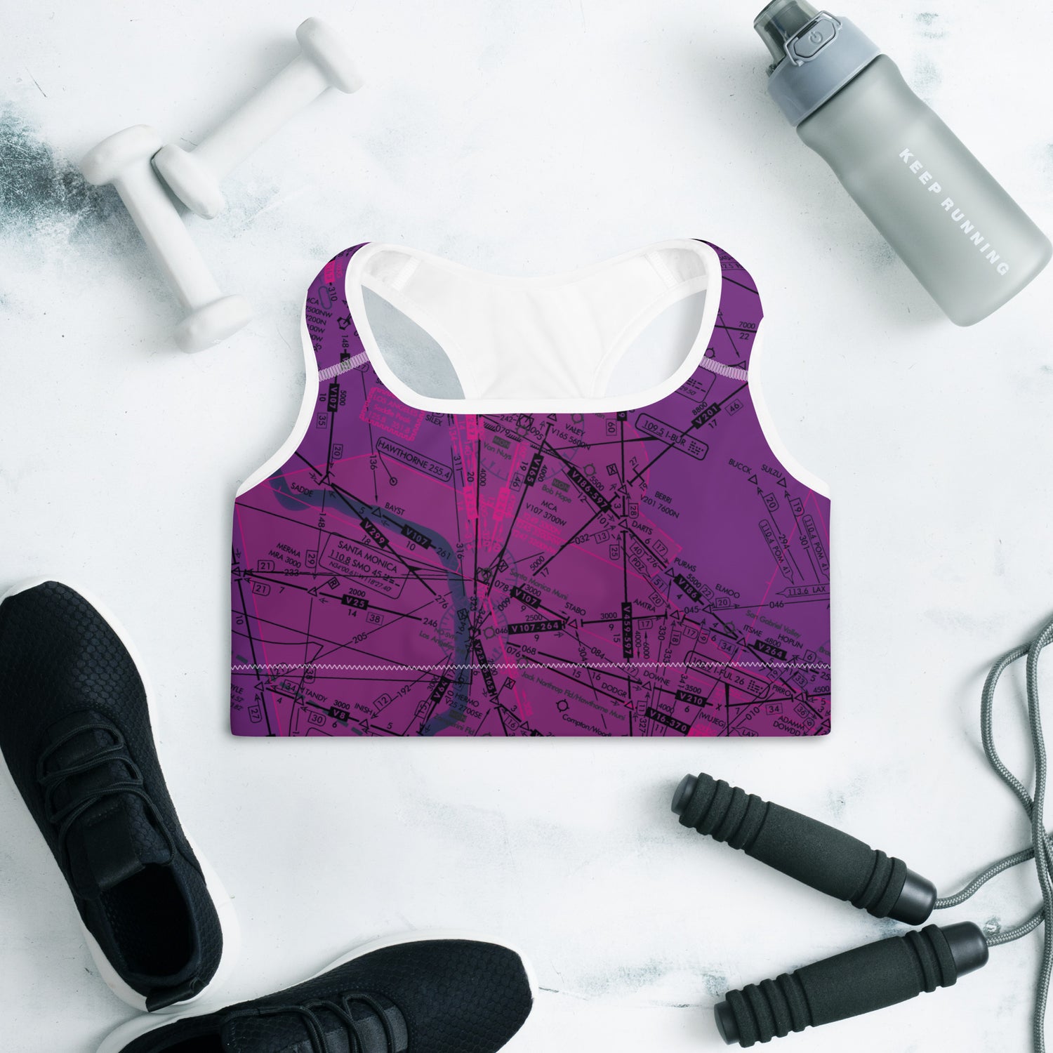 Aeronautical Chart Padded Sports Bra (d.purple)