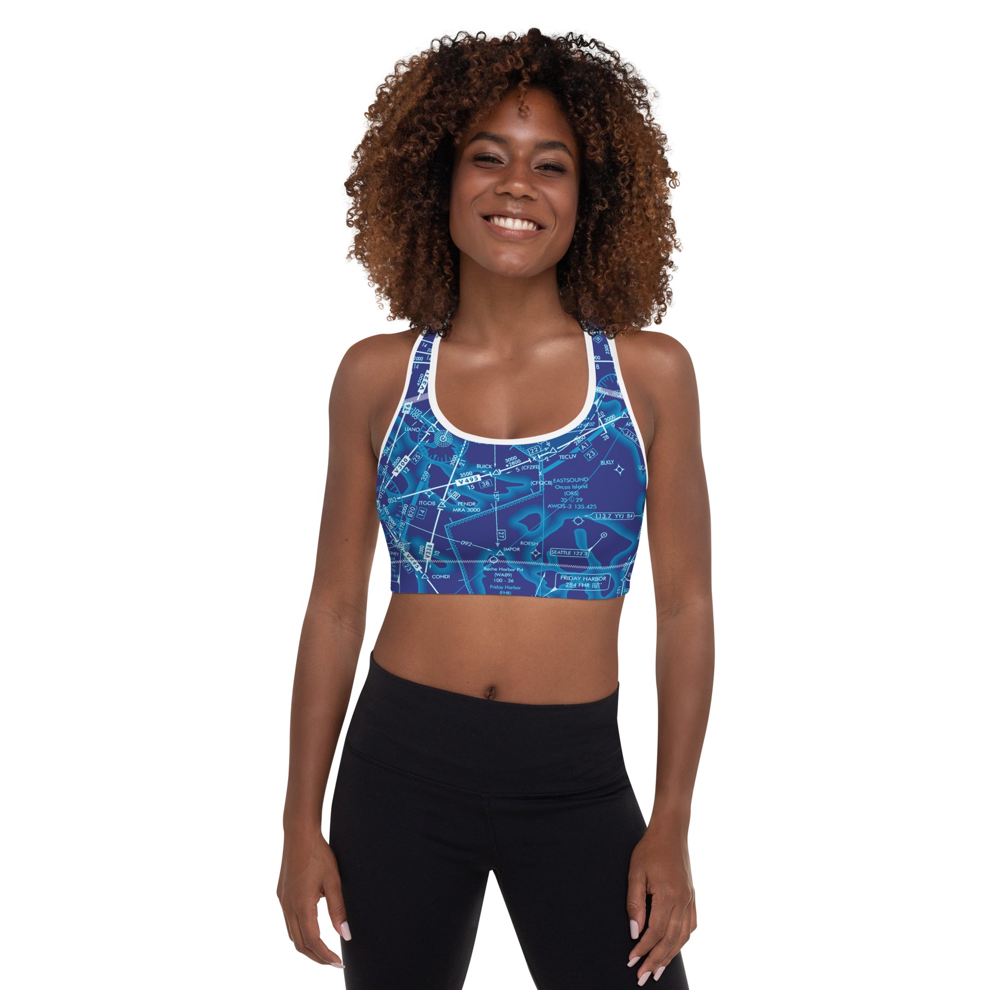 Aeronautical Chart Padded Sports Bra (ELUS1/blue)