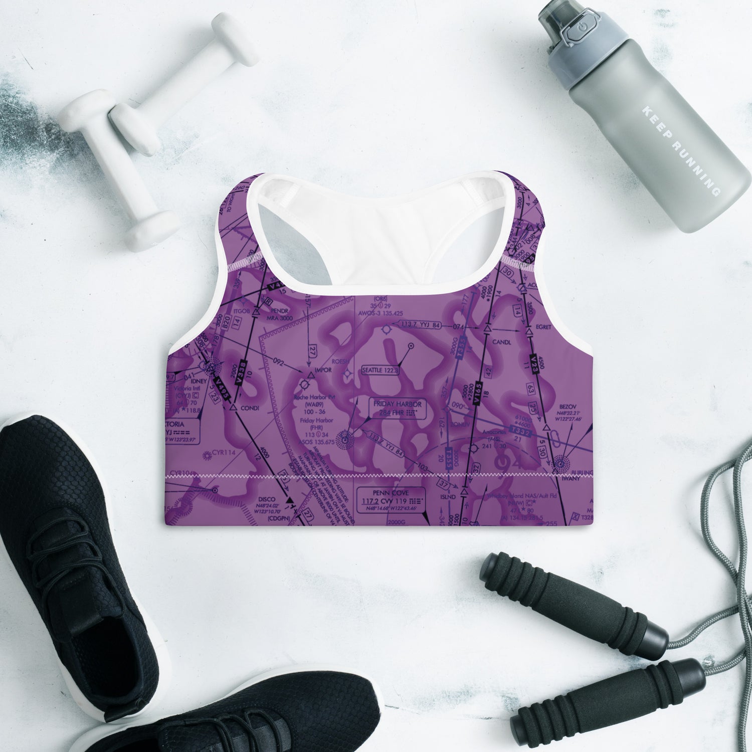 Aeronautical Chart Padded Sports Bra (ELUS1/purple)