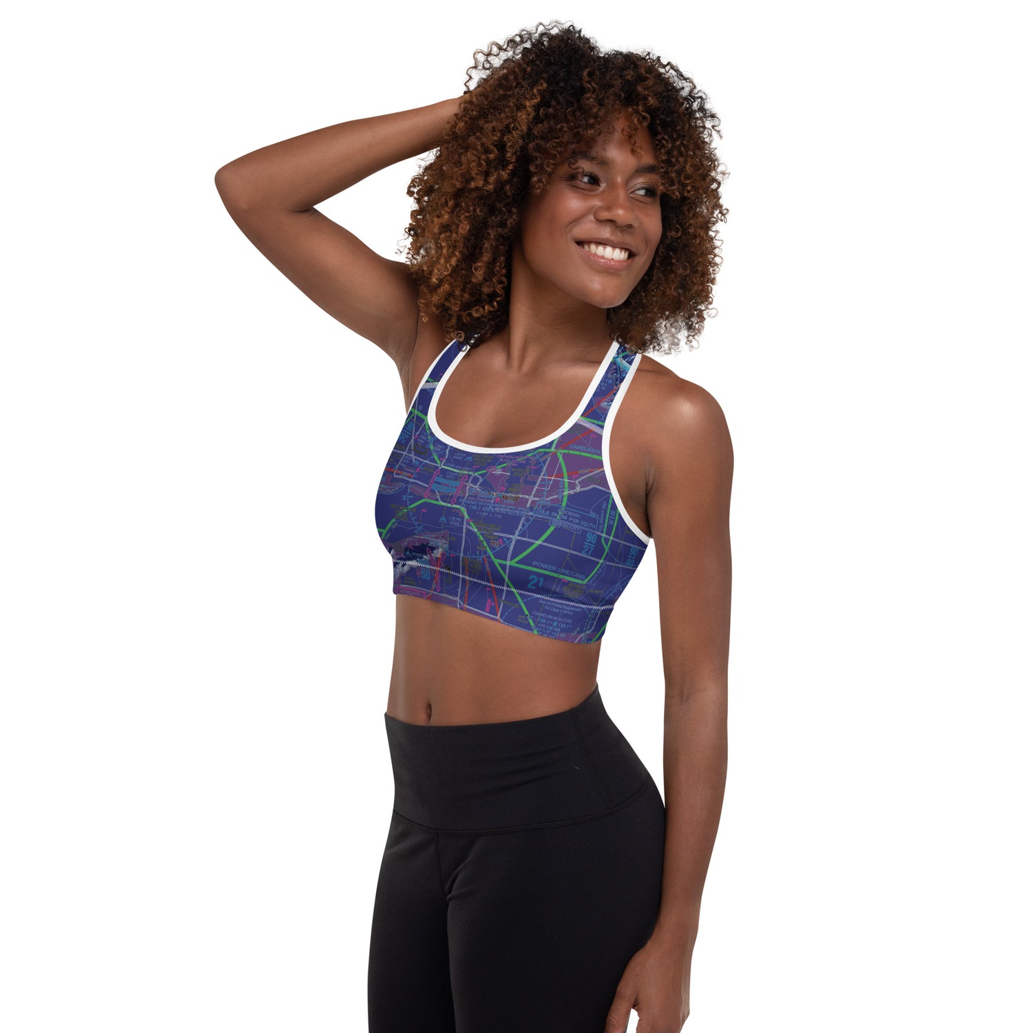 Aeronautical Chart Padded Sports Bra (PHX/invert)