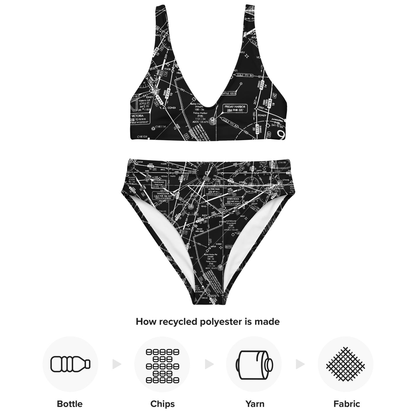 Enroute Low Altitude Chart recycled high-waisted bikini (black)