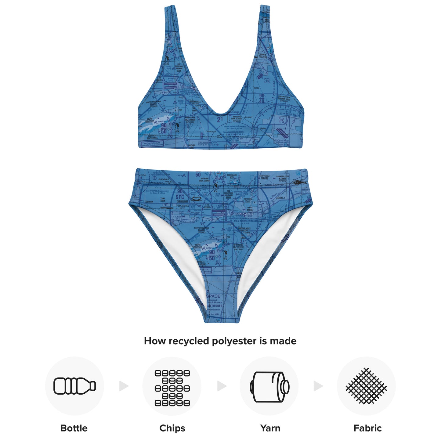 Phoenix TAC Chart recycled high-waisted bikini (blue)