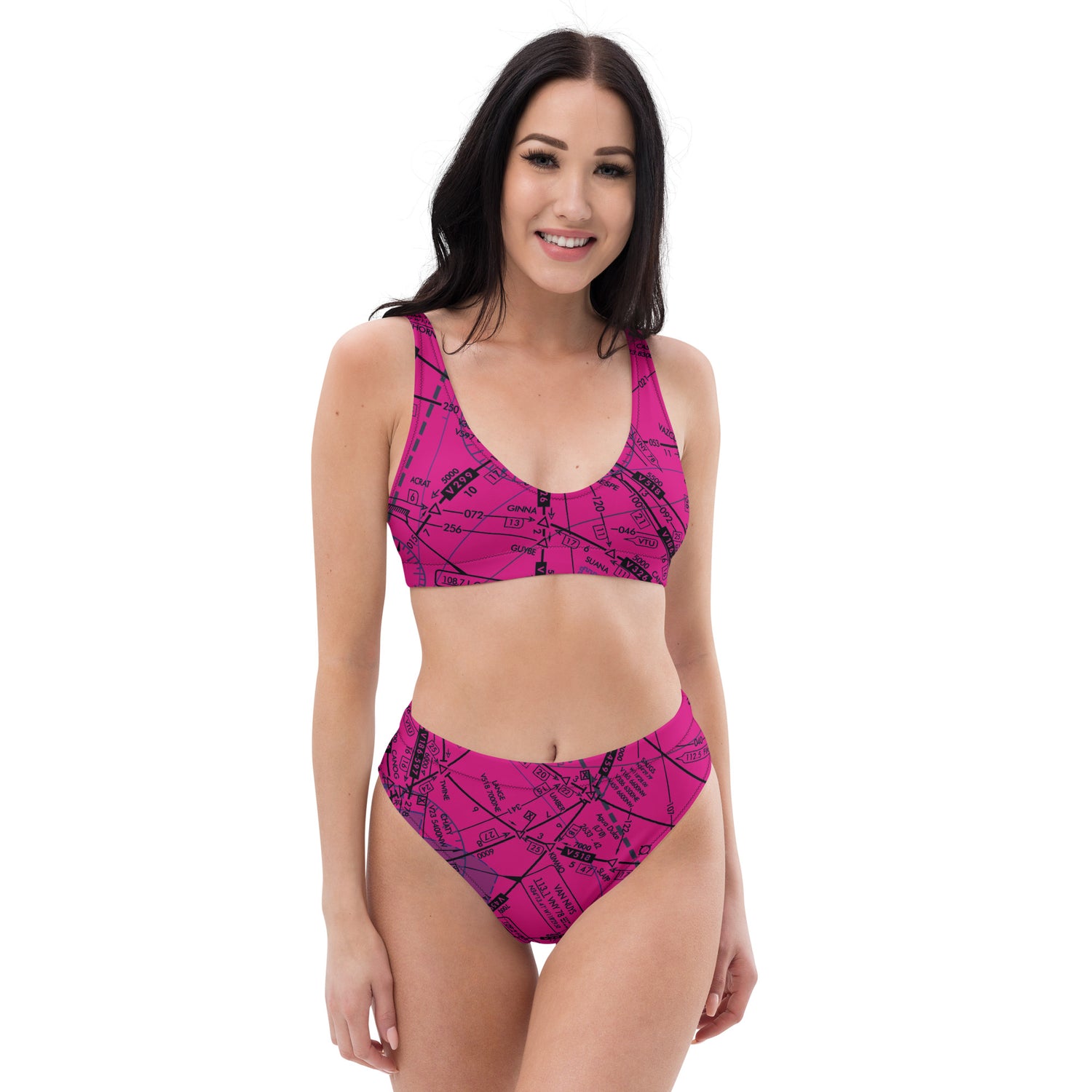 Enroute Low Altitude Chart recycled high-waisted bikini (pink)