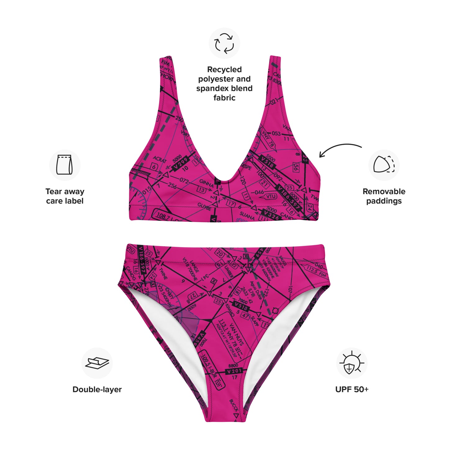 Enroute Low Altitude Chart recycled high-waisted bikini (pink)