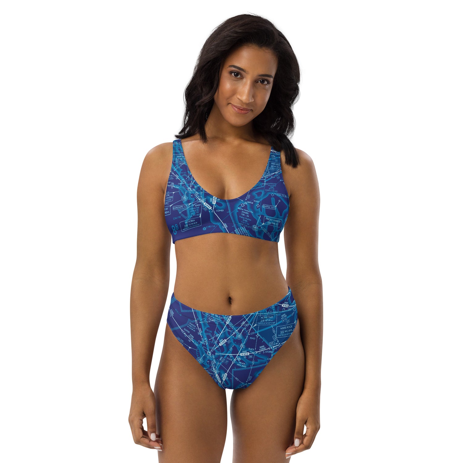 Enroute Low Altitude Chart recycled high-waisted bikini (blue)
