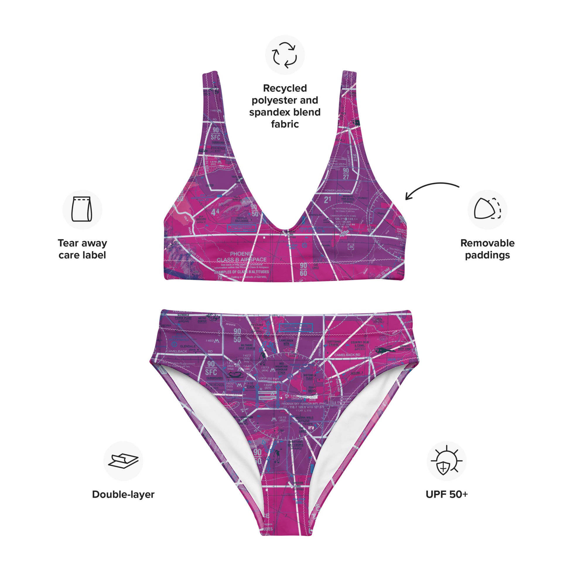 Phoenix TAC Chart recycled high-waisted bikini (pink)