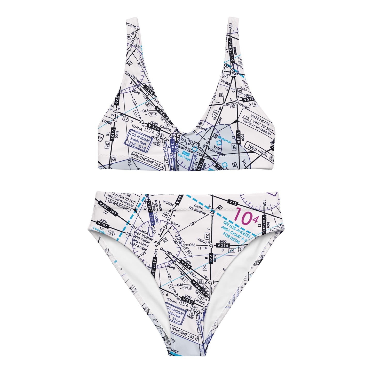Enroute Low Altitude Chart recycled high-waisted bikini (white)