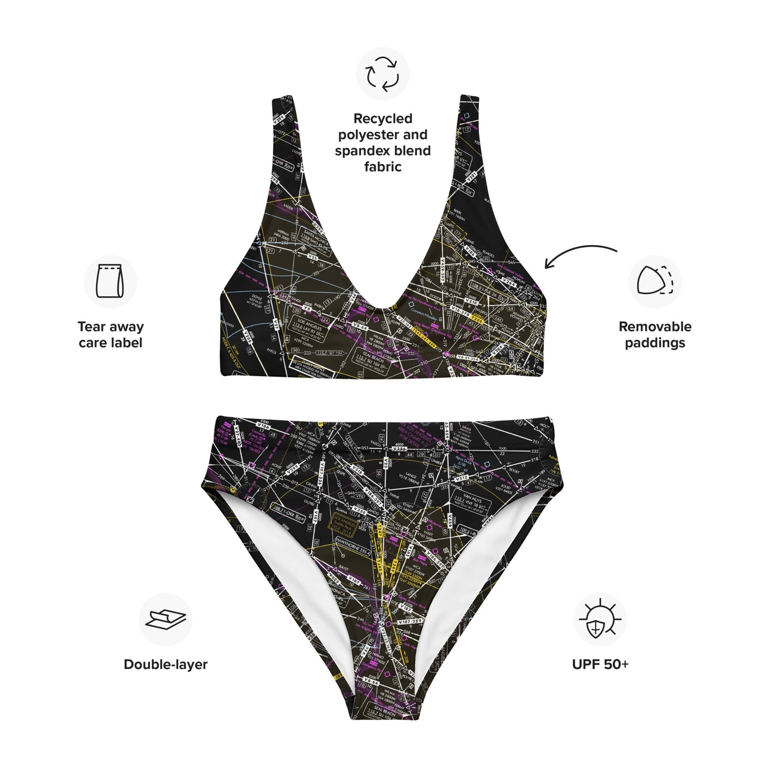 Enroute Low Altitude Chart recycled high-waisted bikini (ELUS3/invert)