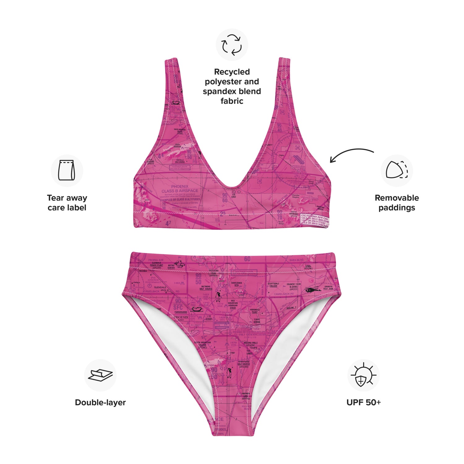 Phoenix TAC Chart recycled high-waisted bikini (pink)