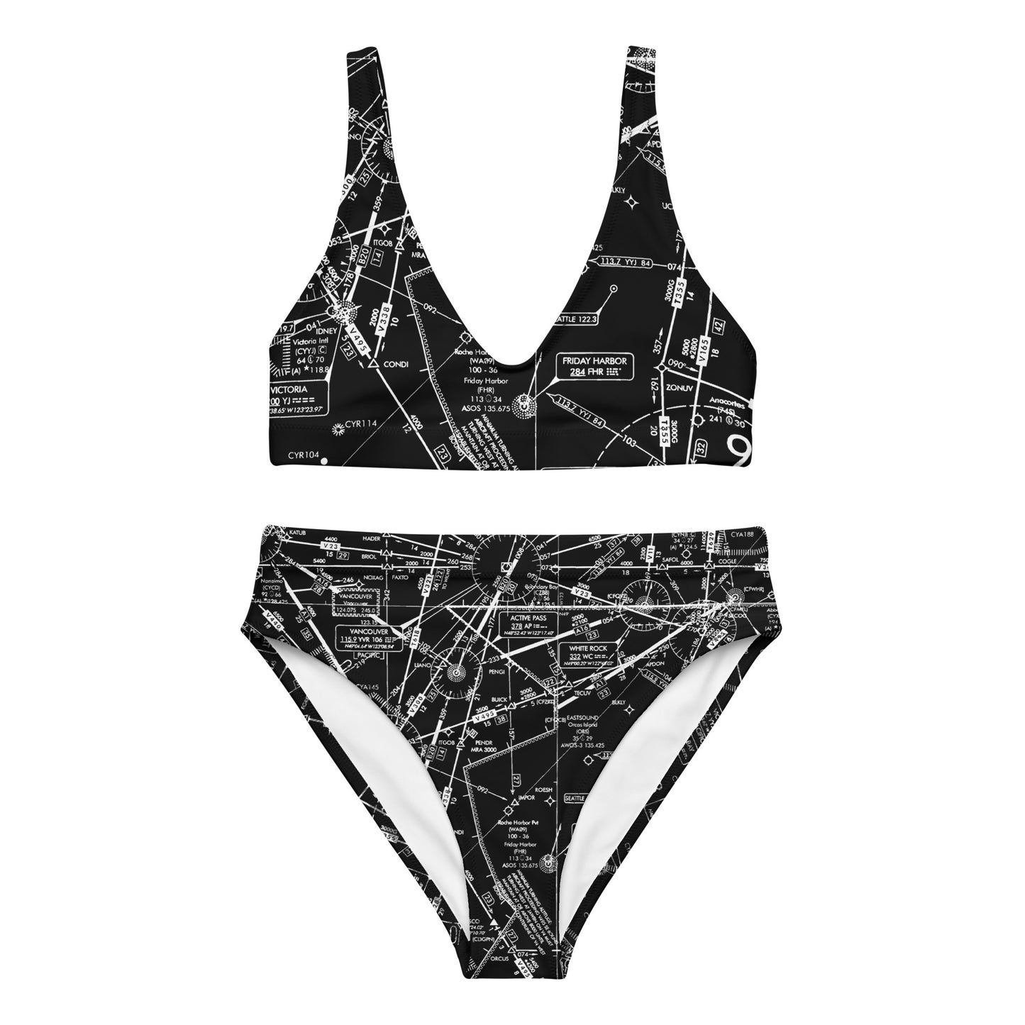 Enroute Low Altitude Chart recycled high-waisted bikini (black)