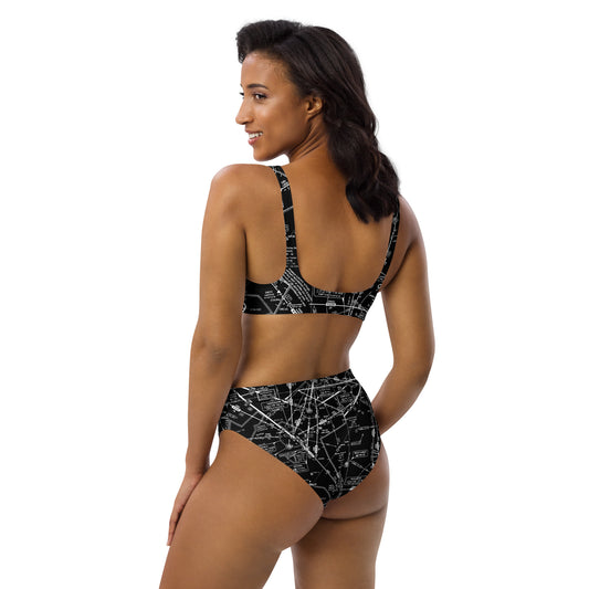 Enroute Low Altitude Chart recycled high-waisted bikini (black)