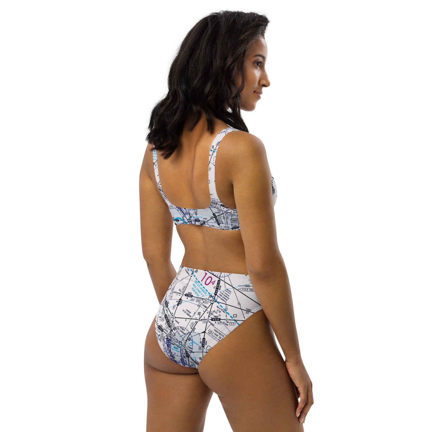 Enroute Low Altitude Chart recycled high-waisted bikini (white)