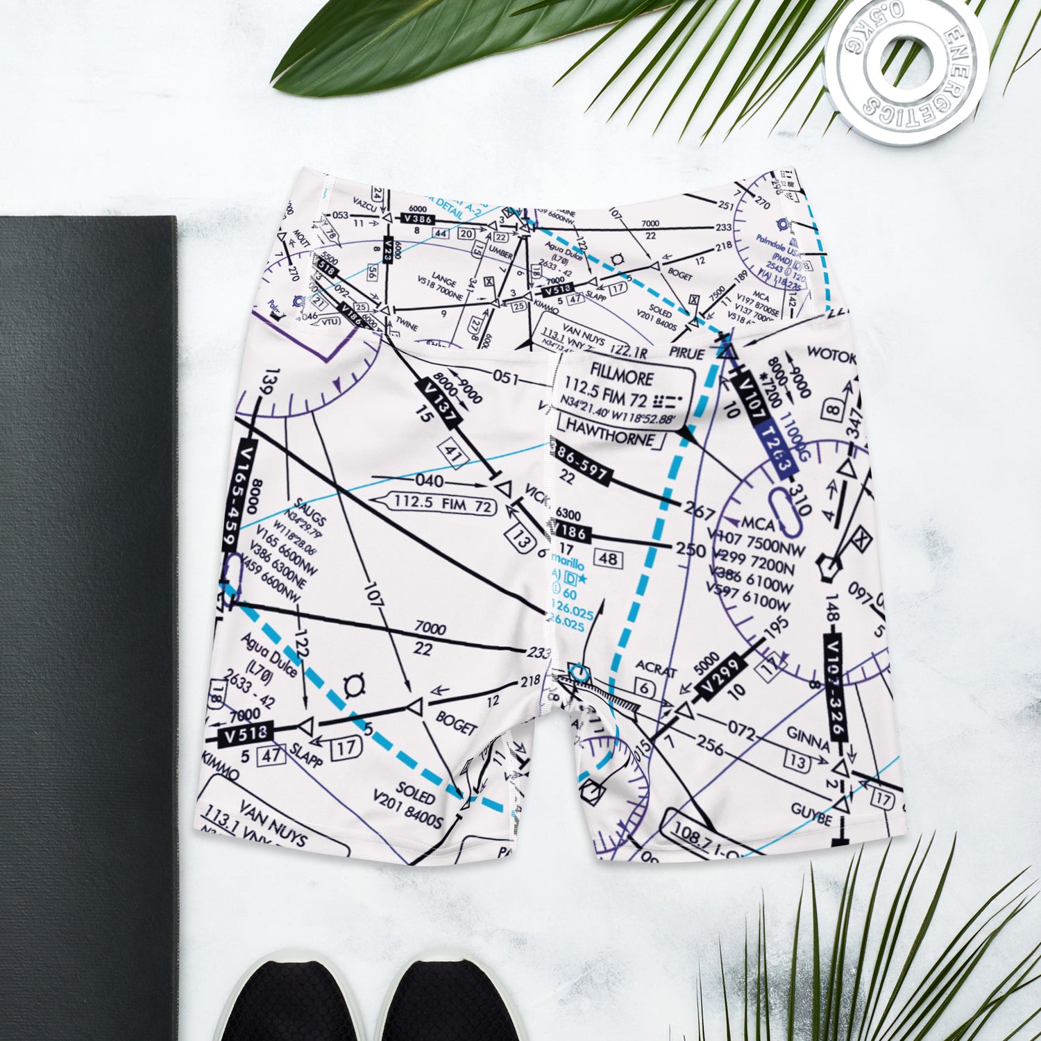 Enroute Low Altitude Chart yoga shorts (white)