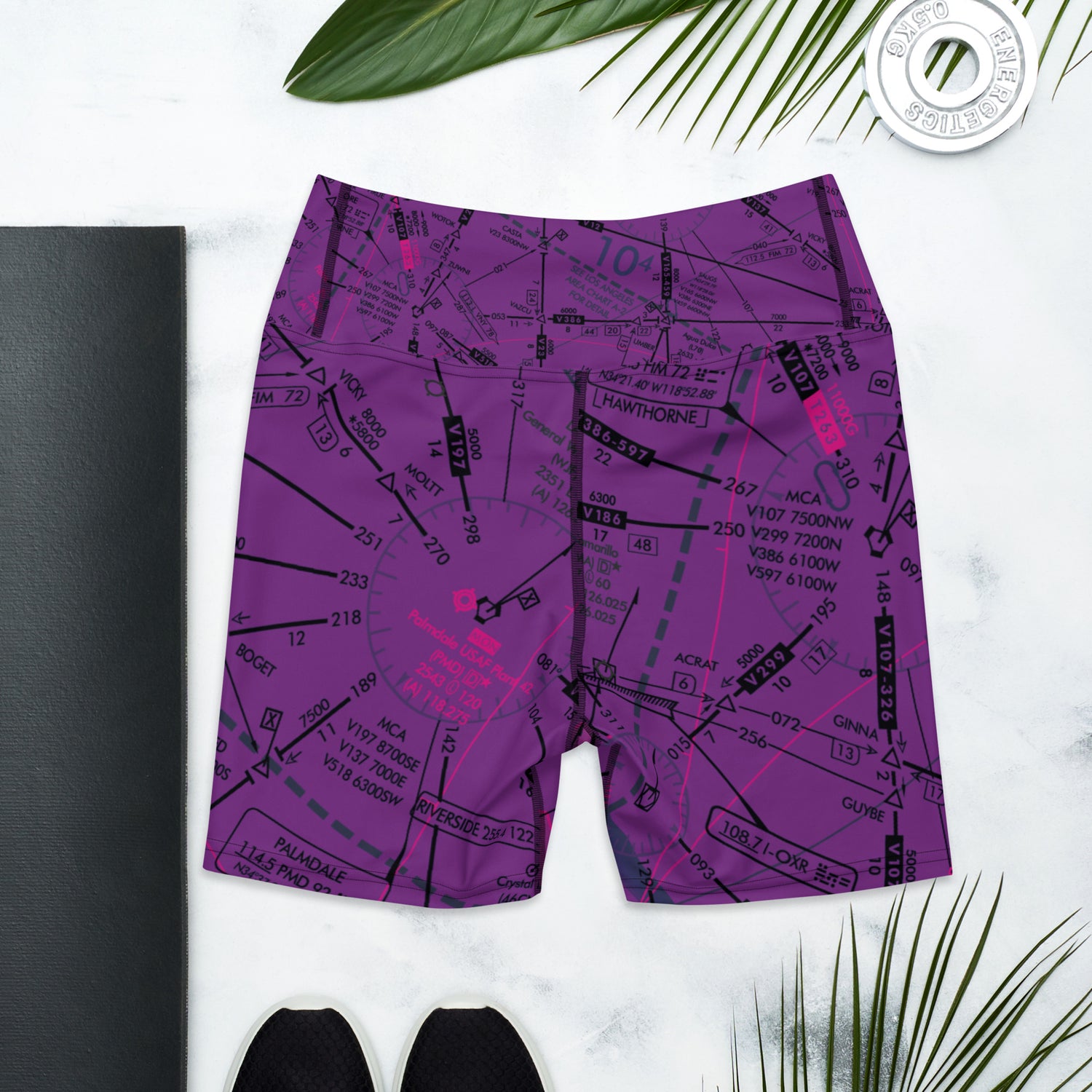 Enroute Low Altitude Chart yoga shorts (purple)