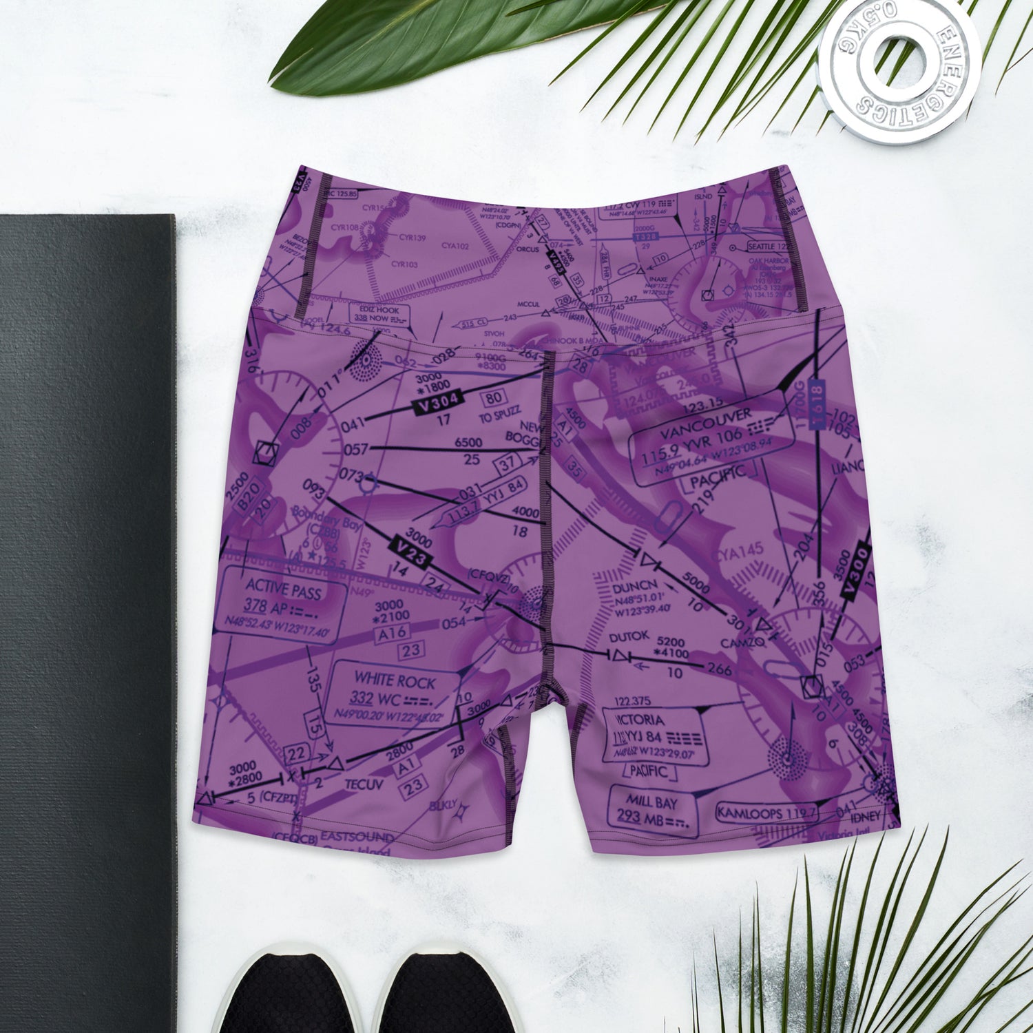 Enroute Low Altitude Chart yoga shorts (purple)