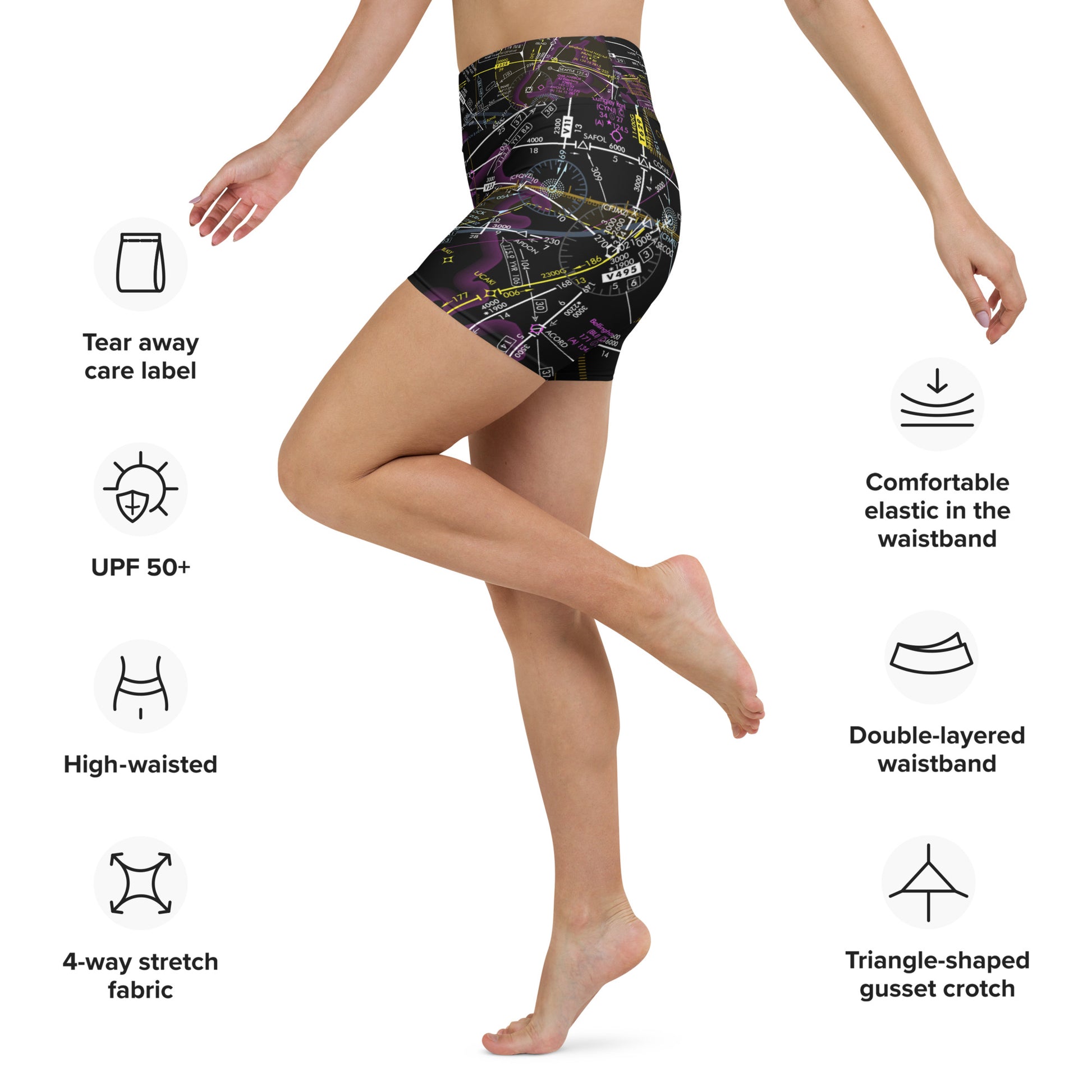 Aeronautical Chart Yoga Shorts (invert)