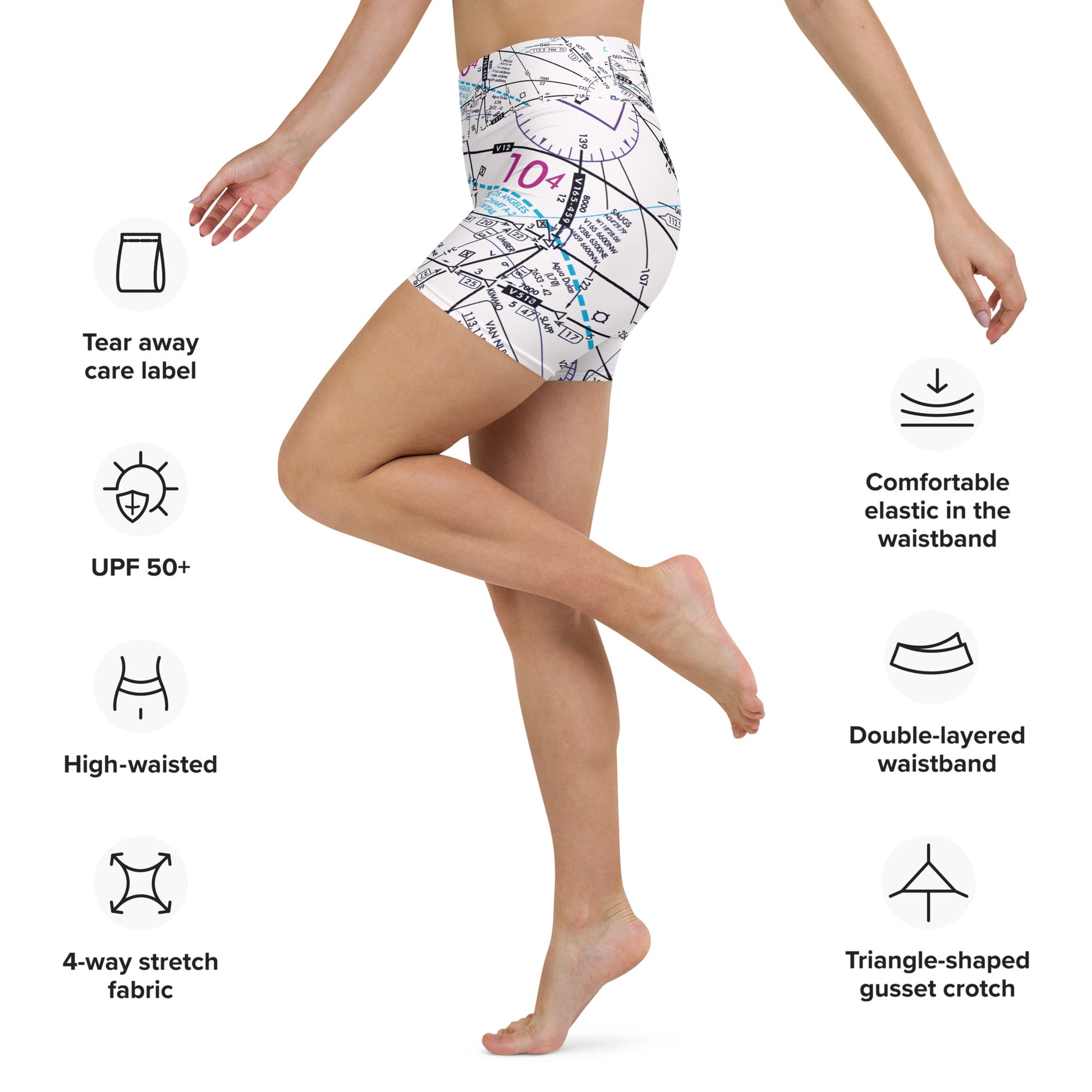Enroute Low Altitude Chart yoga shorts (white)