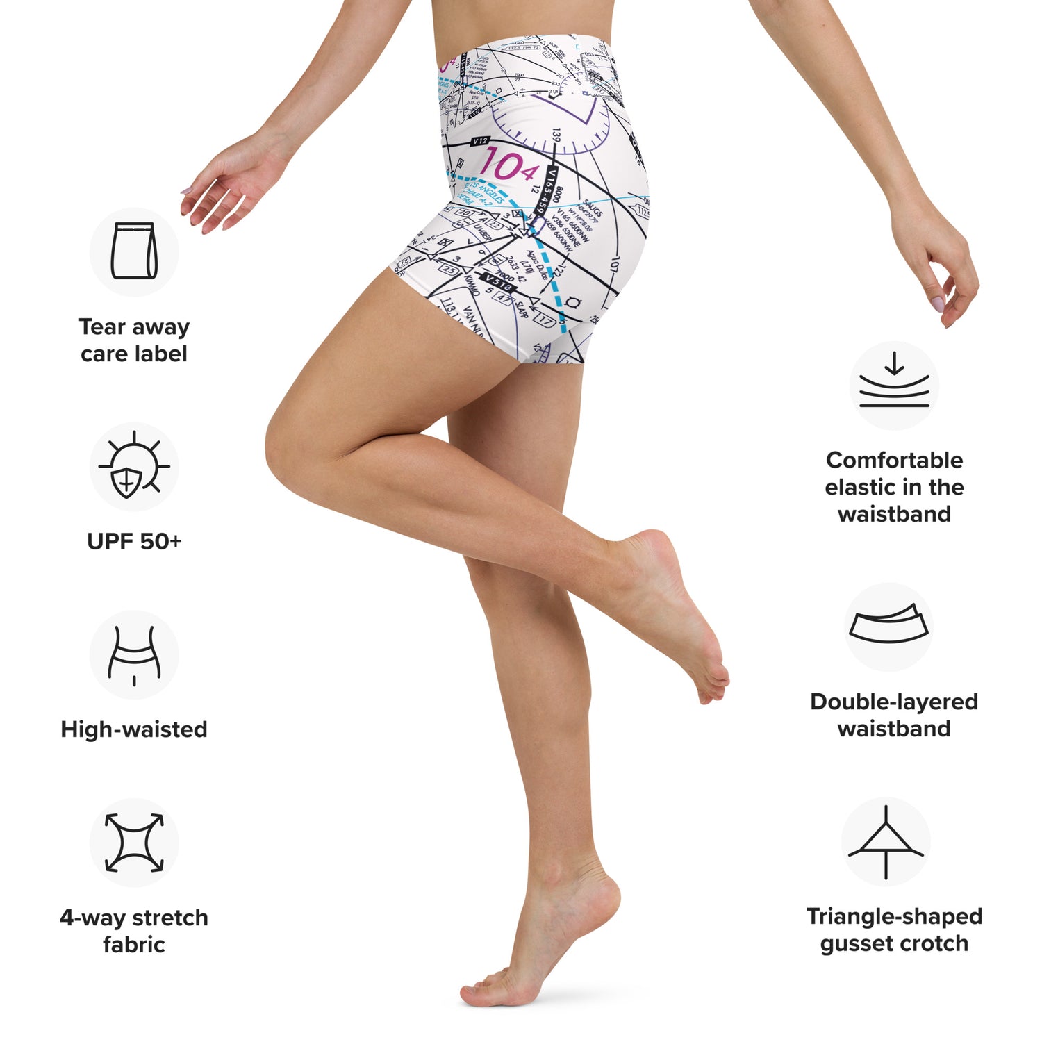 Enroute Low Altitude Chart yoga shorts (white)