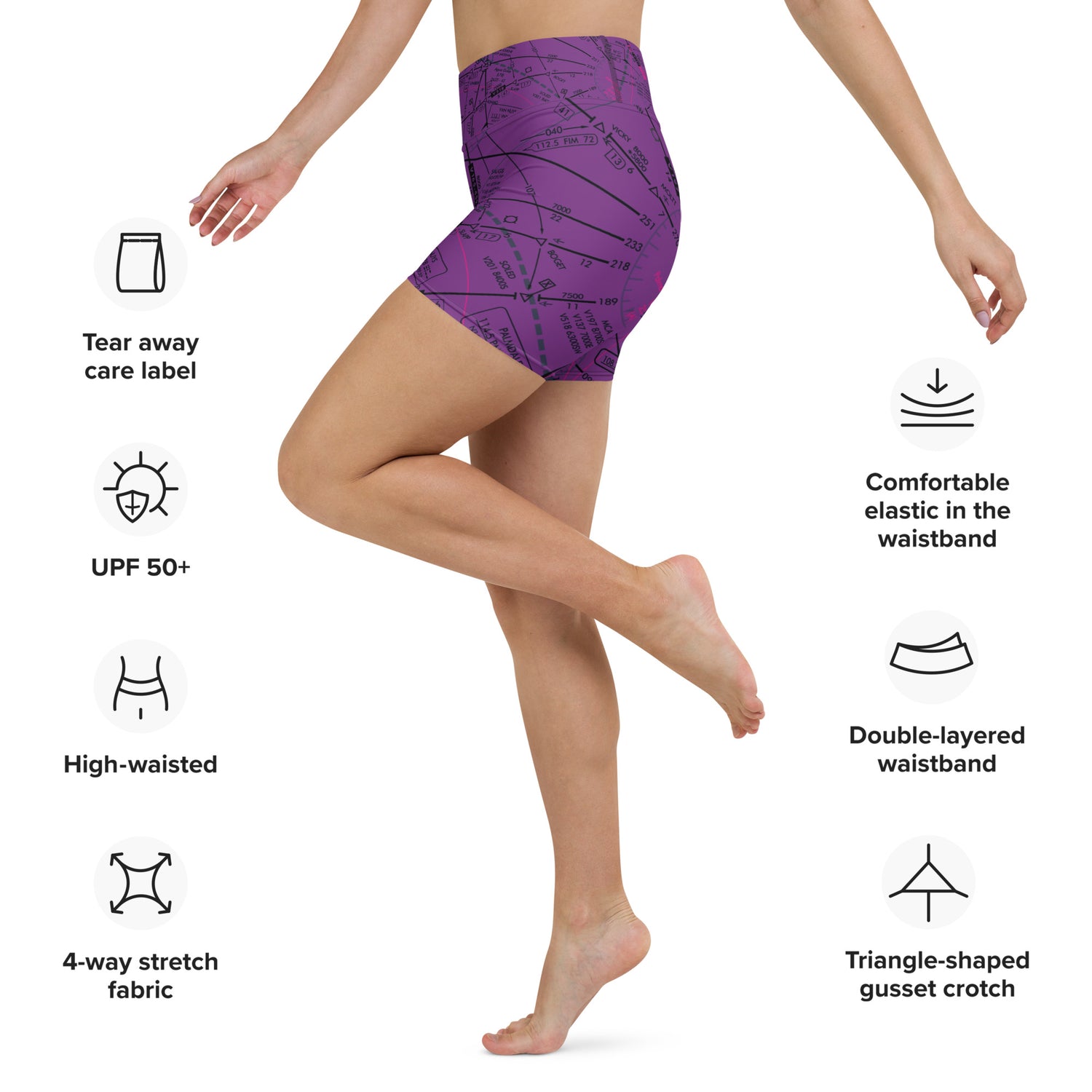 Enroute Low Altitude Chart yoga shorts (purple)