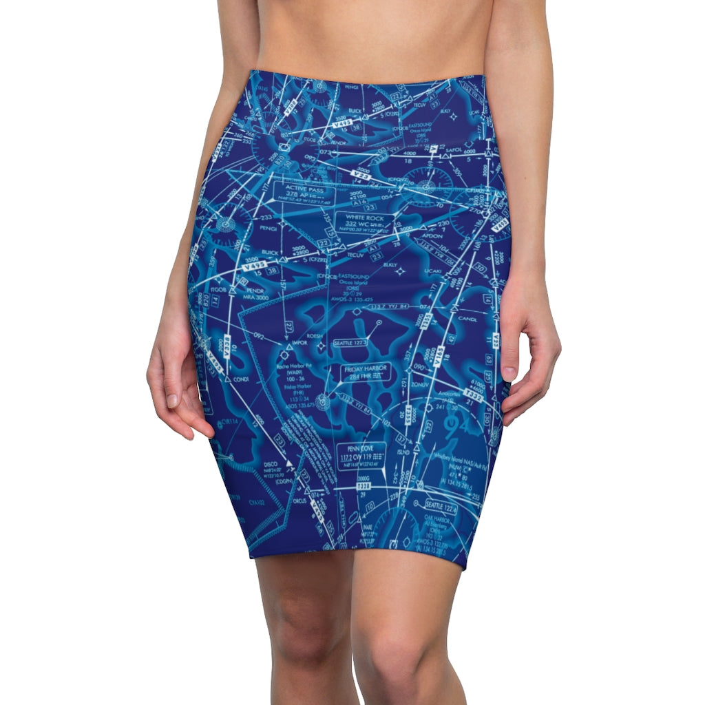 Enroute Low Altitude Chart - women's pencil skirt (blue)