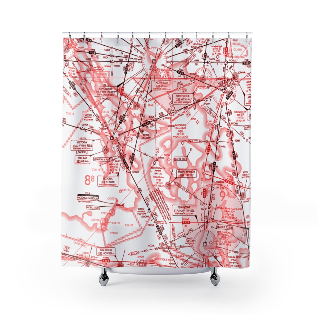 Aeronautical Chart shower curtain (red&white)