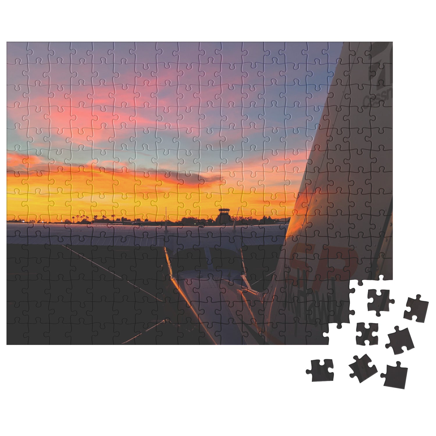 Cessna Skyhawk at sunset at Santa Monica Airport jigsaw puzzle