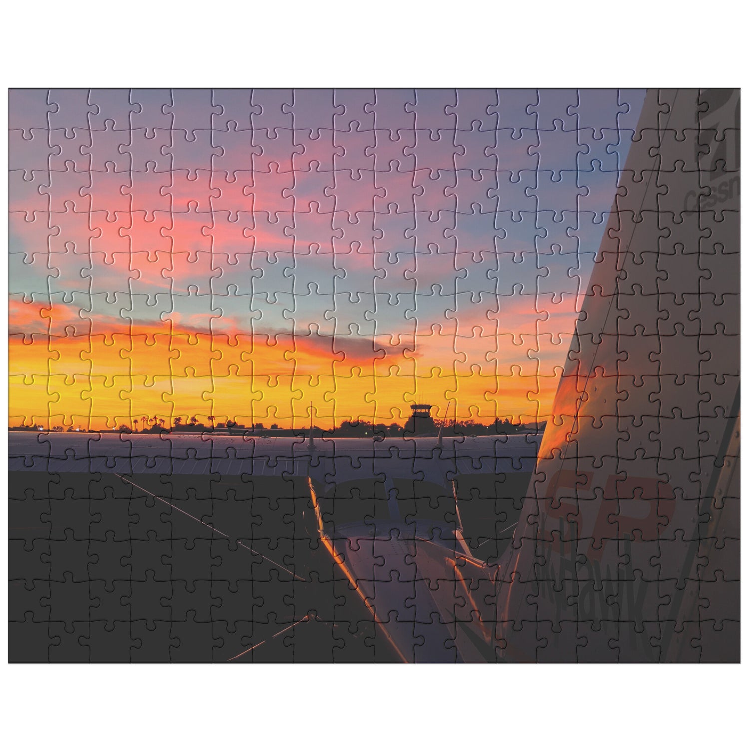 Cessna Skyhawk at sunset at Santa Monica Airport jigsaw puzzle