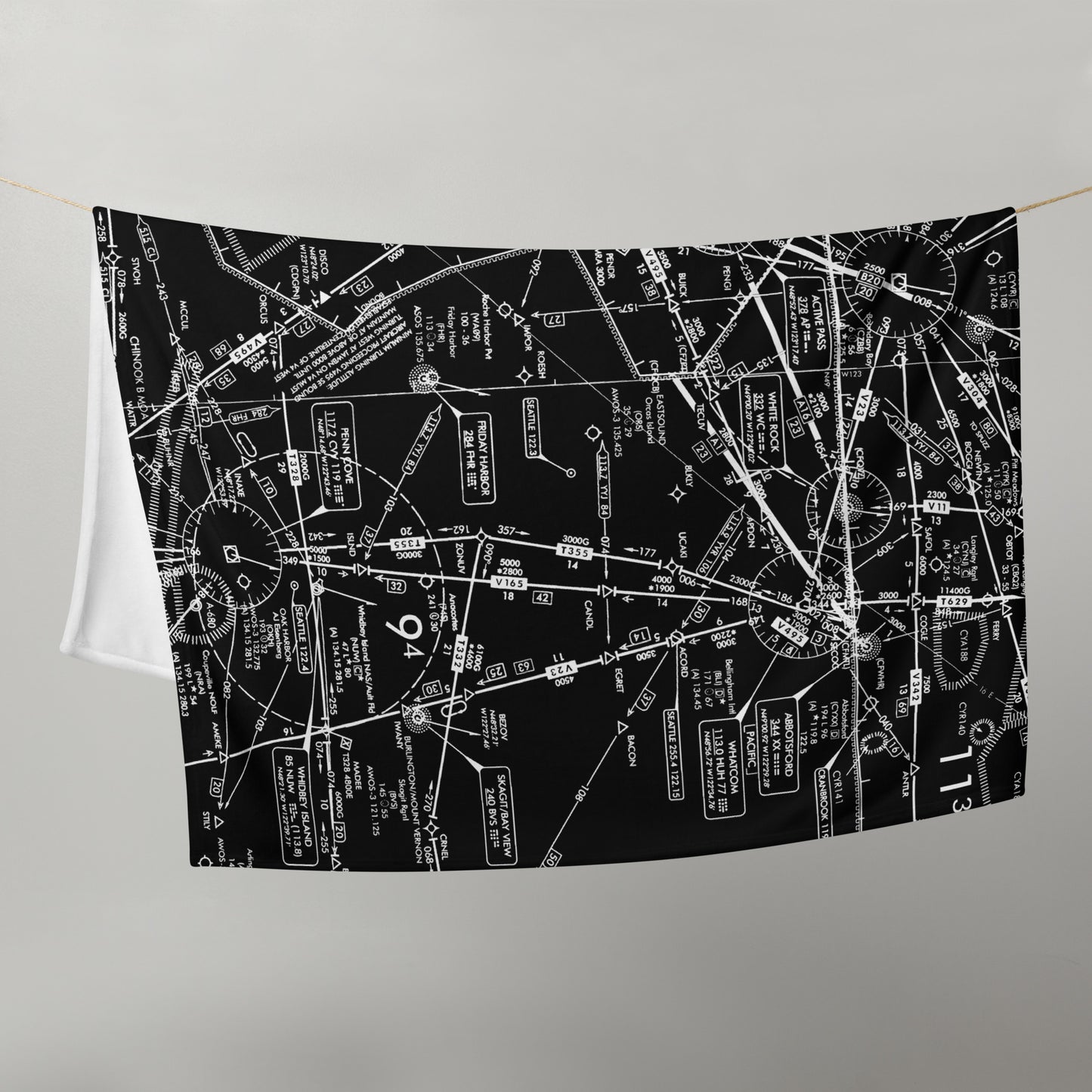 Enroute Low Altitude (ELUS1) Chart throw blanket (black)