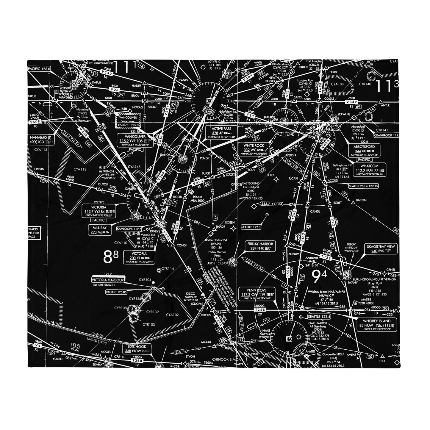 Enroute Low Altitude (ELUS1) Chart throw blanket (black)