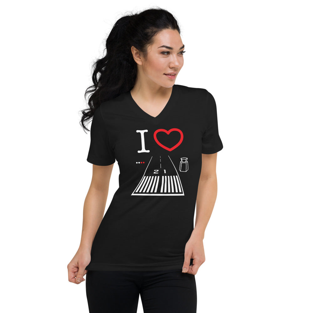 Santa Monica Airport Runway 21 / 3 - short sleeve v-neck T-Shirt (black)