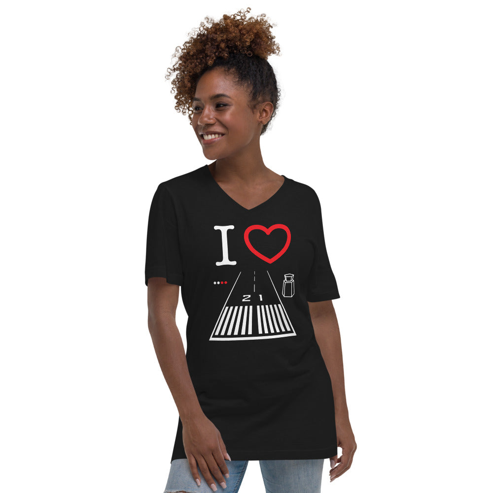 Santa Monica Airport Runway 21 / 3 - short sleeve v-neck T-Shirt (black)