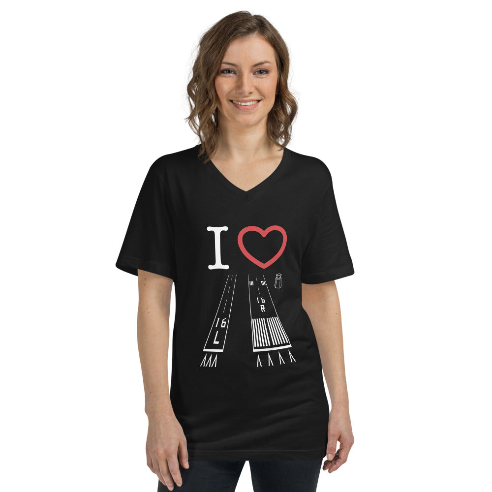 Van Nuys Airport Runways 16L and 16R - Short Sleeve V-Neck T-Shirt