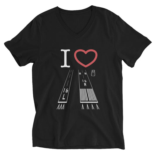Van Nuys Airport Runways 16L and 16R - Short Sleeve V-Neck T-Shirt