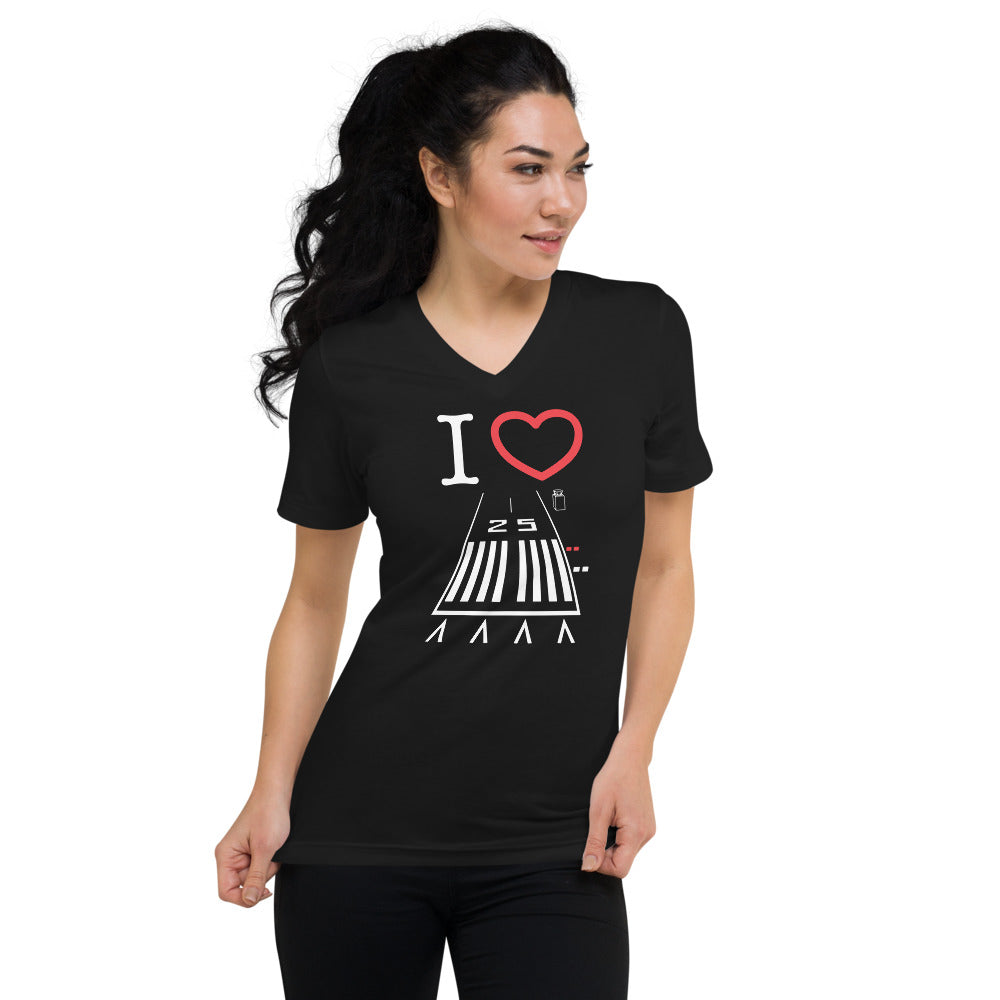 Hawthorne Airport Runway 25 / Runway 7 - Short Sleeve V-Neck T-Shirt