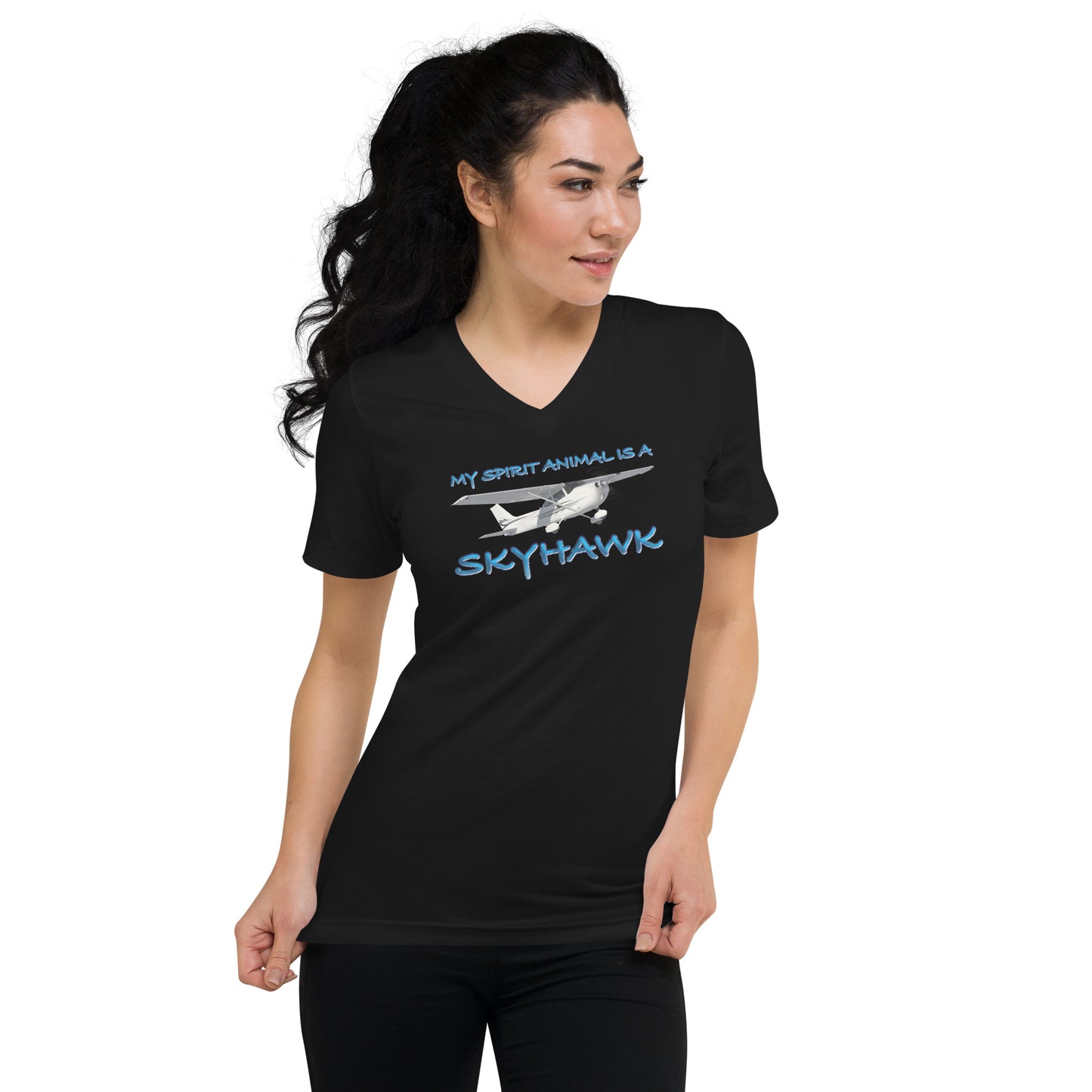 My Spirit Animal is a Skyhawk - short sleeve v-neck T-Shirt (blue)