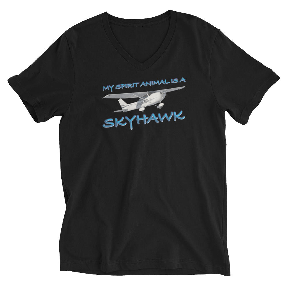 My Spirit Animal is a Skyhawk - short sleeve v-neck T-Shirt (blue)